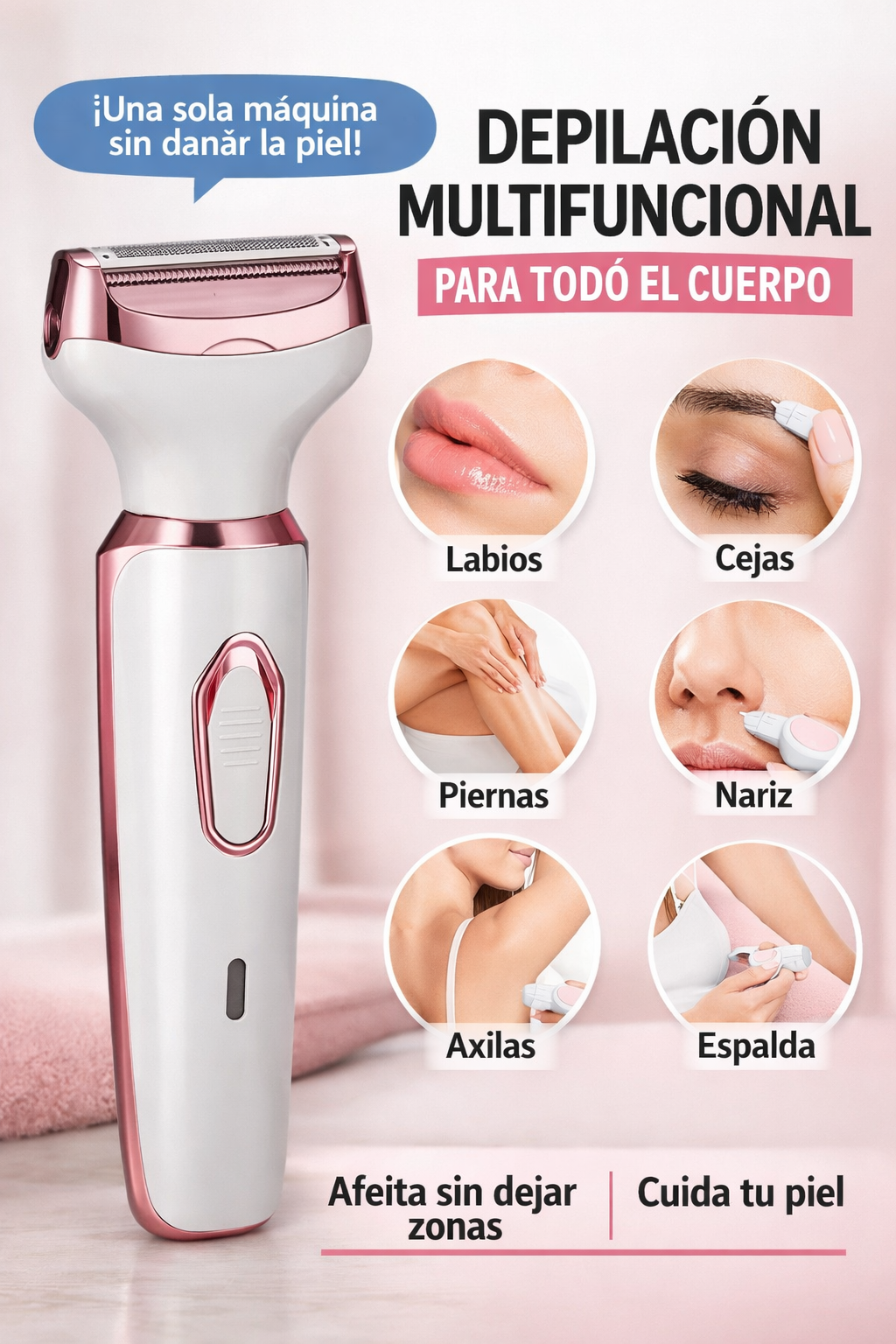Depiladora 4 en 1 Recargable para Mujer – Facial, Cejas, Nariz y Cuerpo®