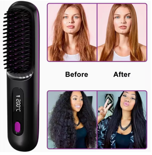 Cepillo Alisador Portátil Recargable por USB – Belleza sin Cables ni Frizz®