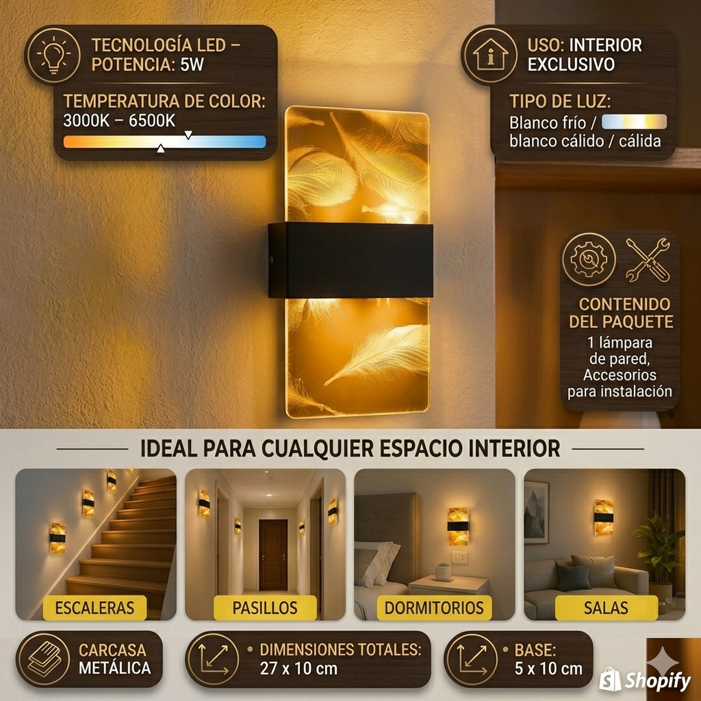 Lámpara Aplique LED de Pared Decorativa Plumas 3 Tonos | Diseño Moderno Elegante®