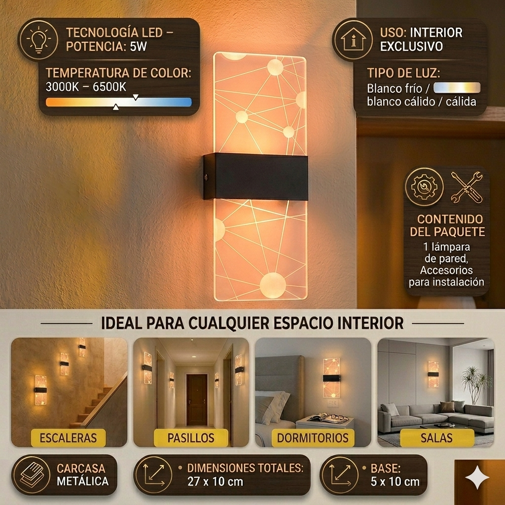 Lámpara Aplique LED de Pared 3 Tonos Círculos 5W | Diseño Decorativo Moderno Interior ®