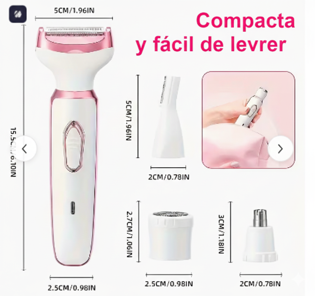 Depiladora 4 en 1 Recargable para Mujer – Facial, Cejas, Nariz y Cuerpo®