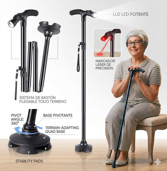 Bastón Plegable con Linterna LED: Seguridad, Estabilidad y Libertad en Cada Paso®