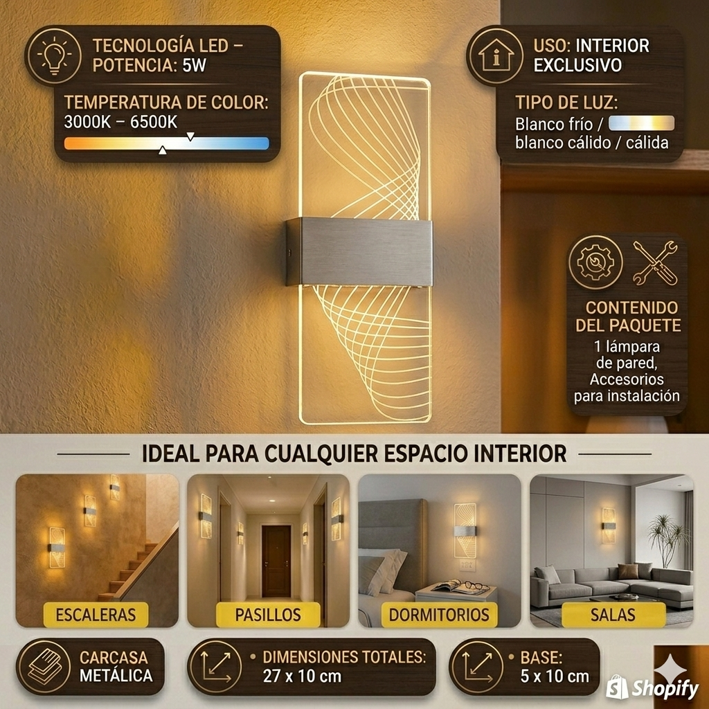 Lámpara Aplique LED de Pared 3 Tonos 5W Moderna Laser ®